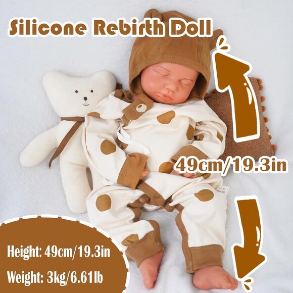 19.3in Full Silicone Reborn wheaten  Baby Boy Dolls Lifelike 6.6LB Weighted Doll - Picture 4 of 6